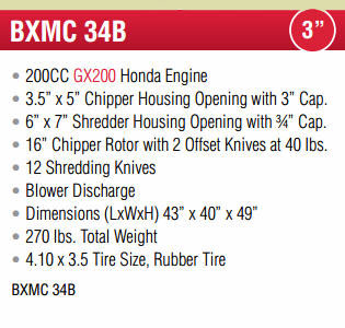 Specifications Model BXMC34B Wood Chipper