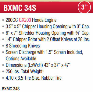 Specifications Model BXMC Series Engine Driven Wood Chipper