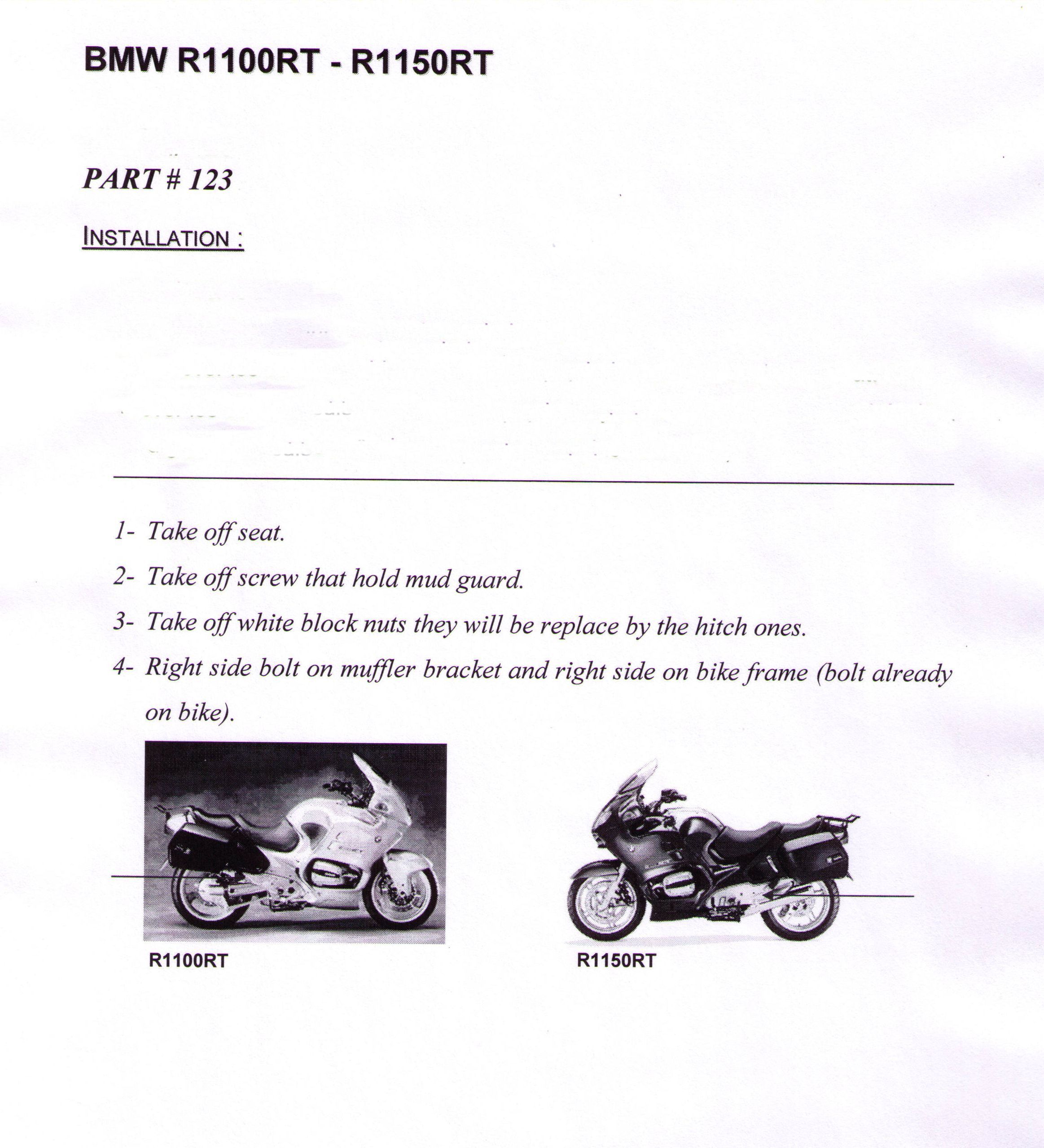 Page 1 Installation Instructions BMW 1100RT And 1150RT