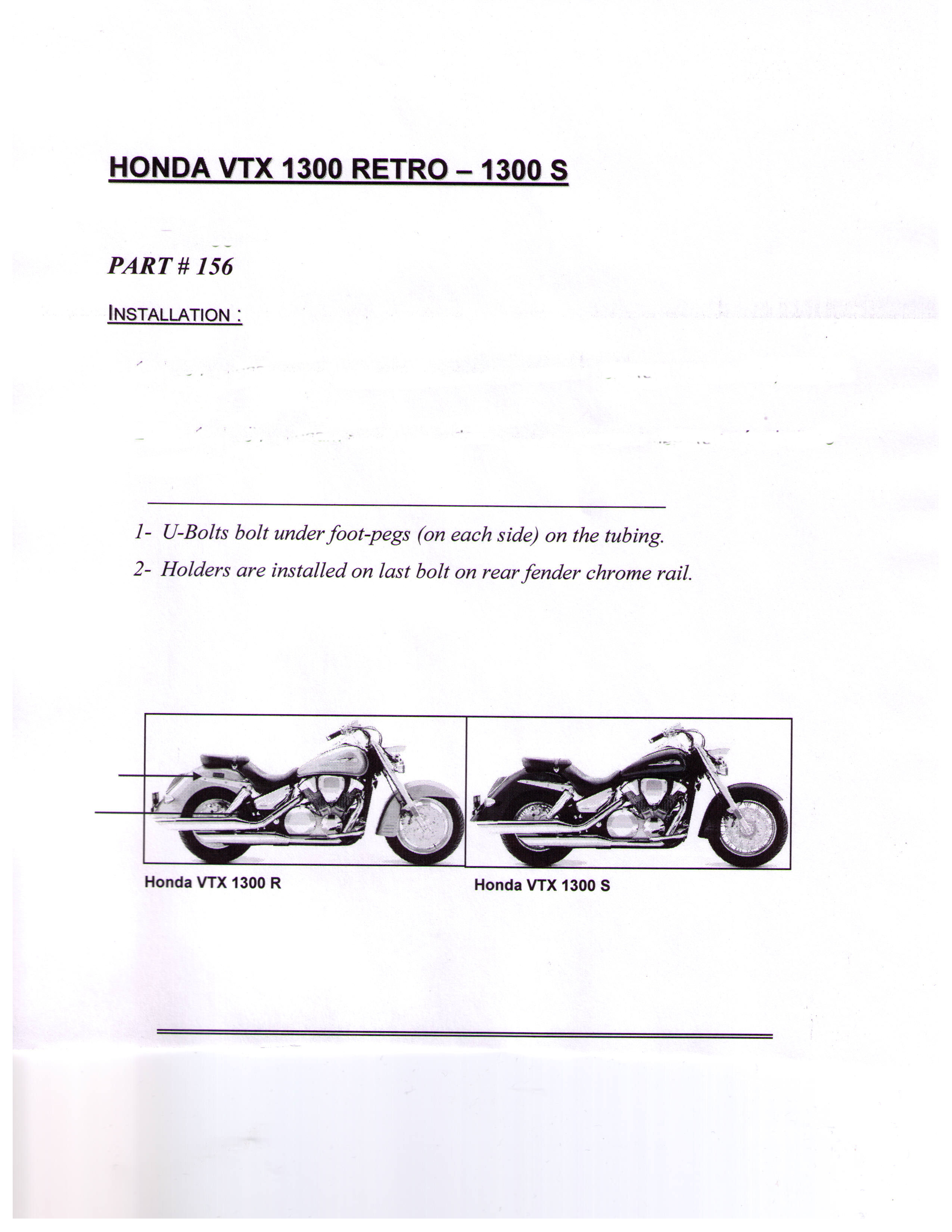 Installation Instructions Honda VTX 1300 Retro