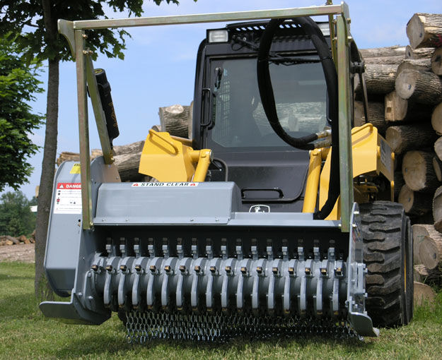 Skid Steer Mount And Escavator Mount Hydraulic Powered Brush Mulcher - Front View, Shown With Brush Guard