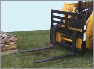 Skid Steer mounted pallet forks, rail style with 4,000 lb. capacity