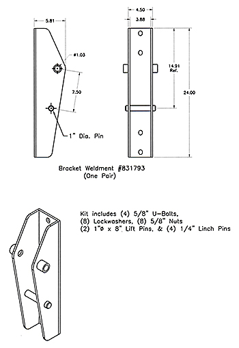 QT bracket set for Massey 1525 Pin Style Loader