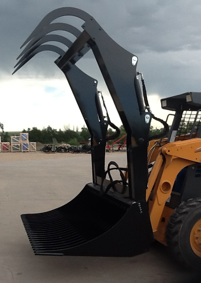 Bale Grapple Mounted On Skid Steer Loader With Grapple Open