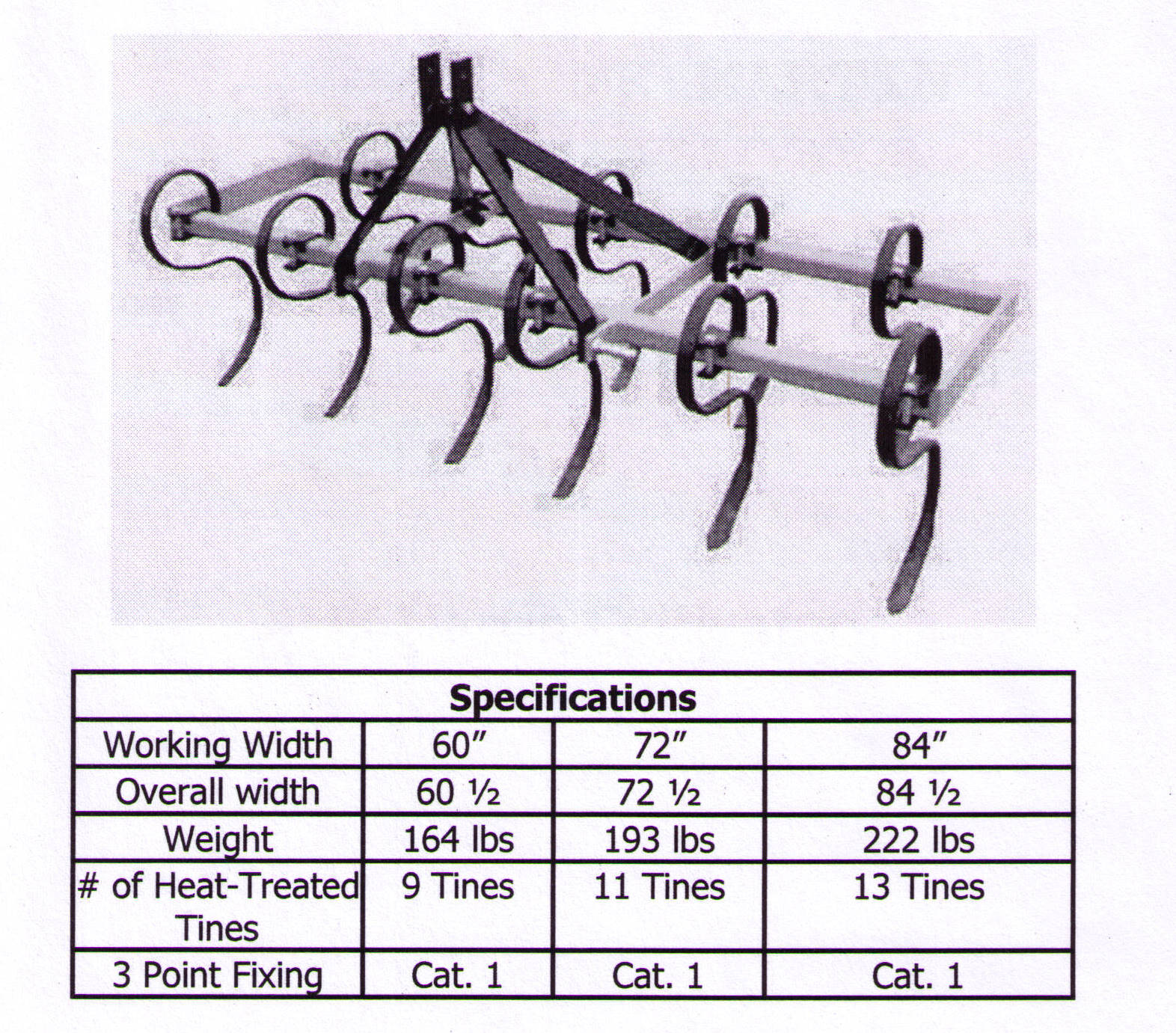 Specifications Cultivators