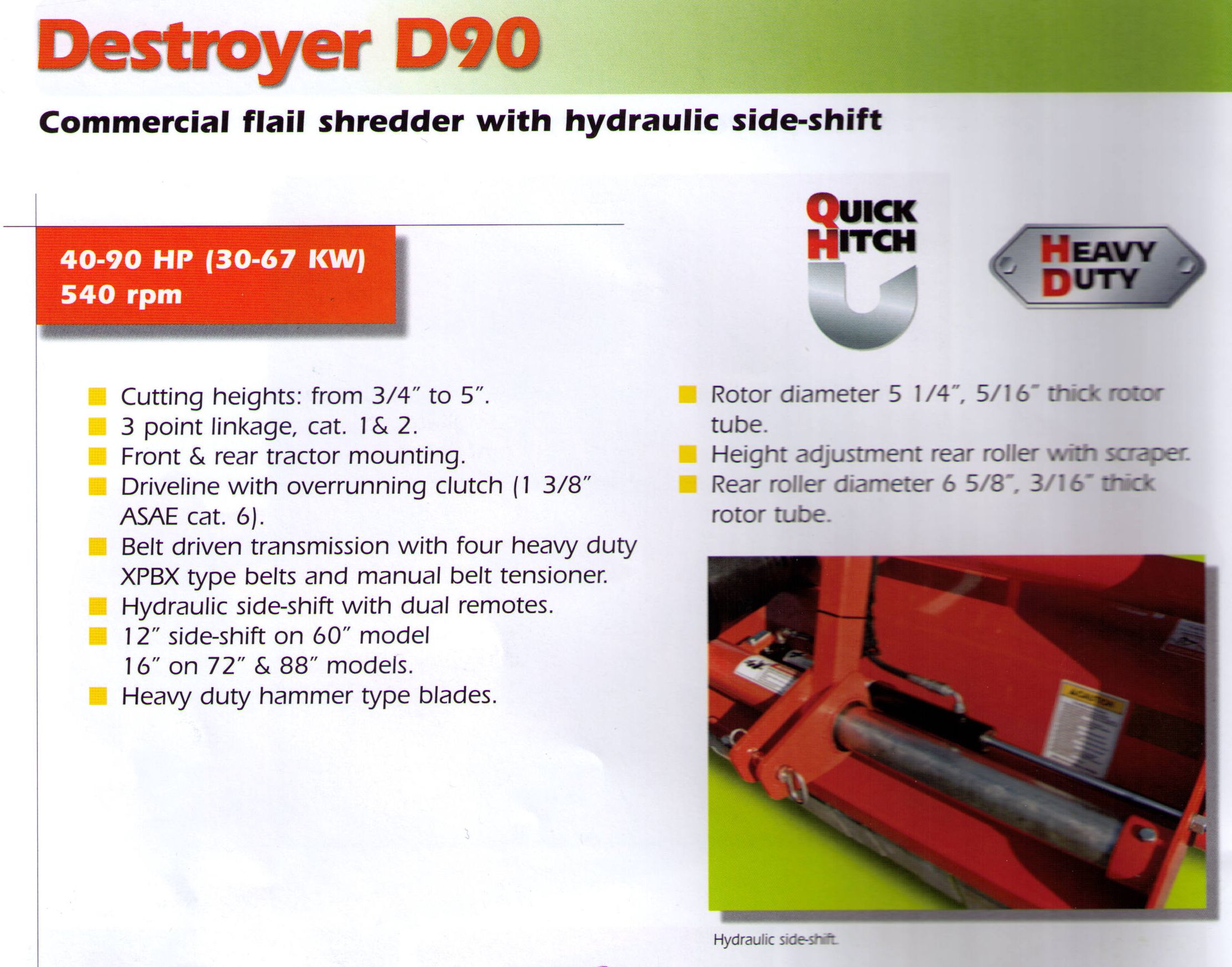 Specifications Befco Destroyer D90 Commercial Flail Stredder With Hydraulic Side Shift