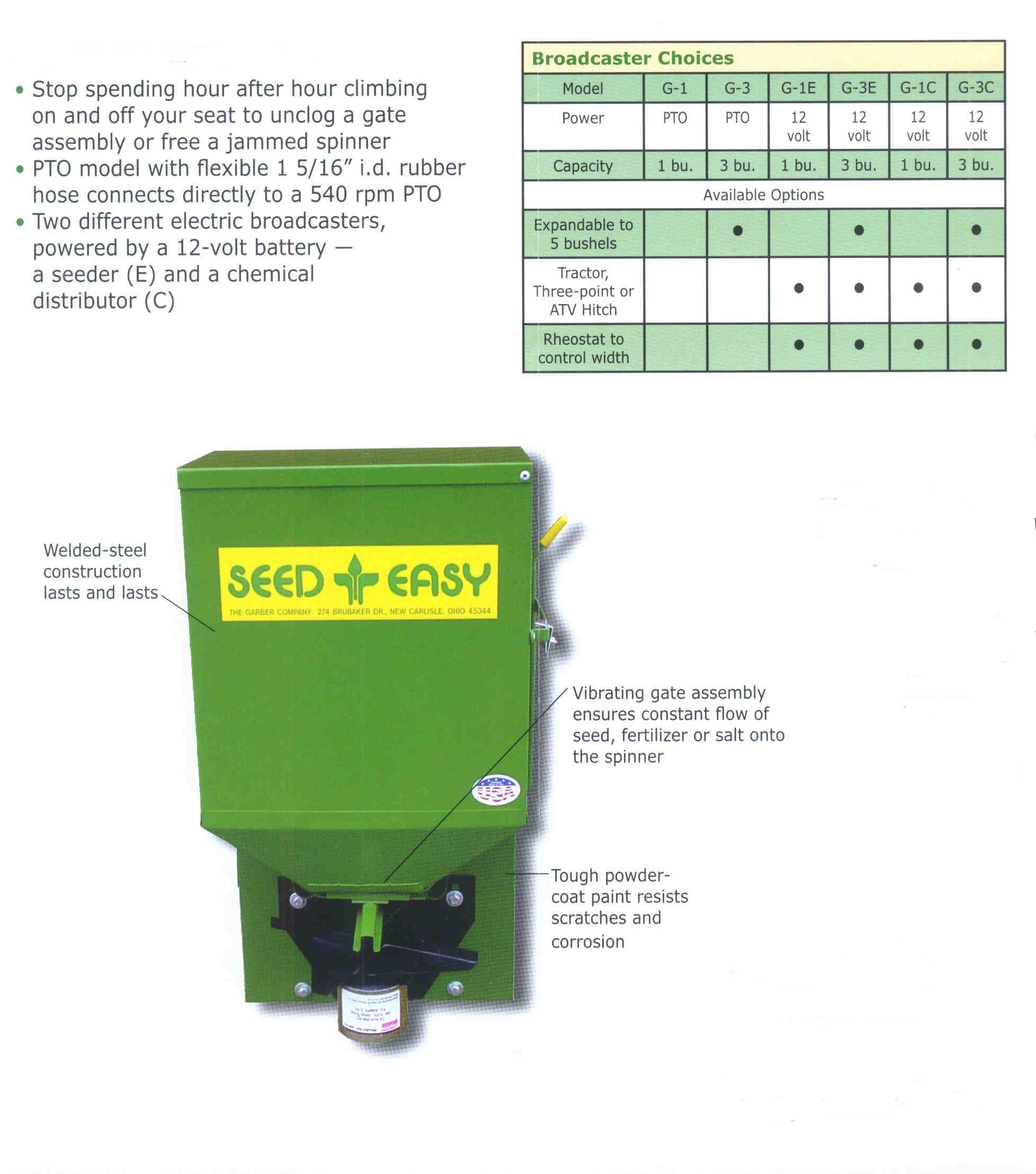 Specifications Easy Seed Broadcast Spreader