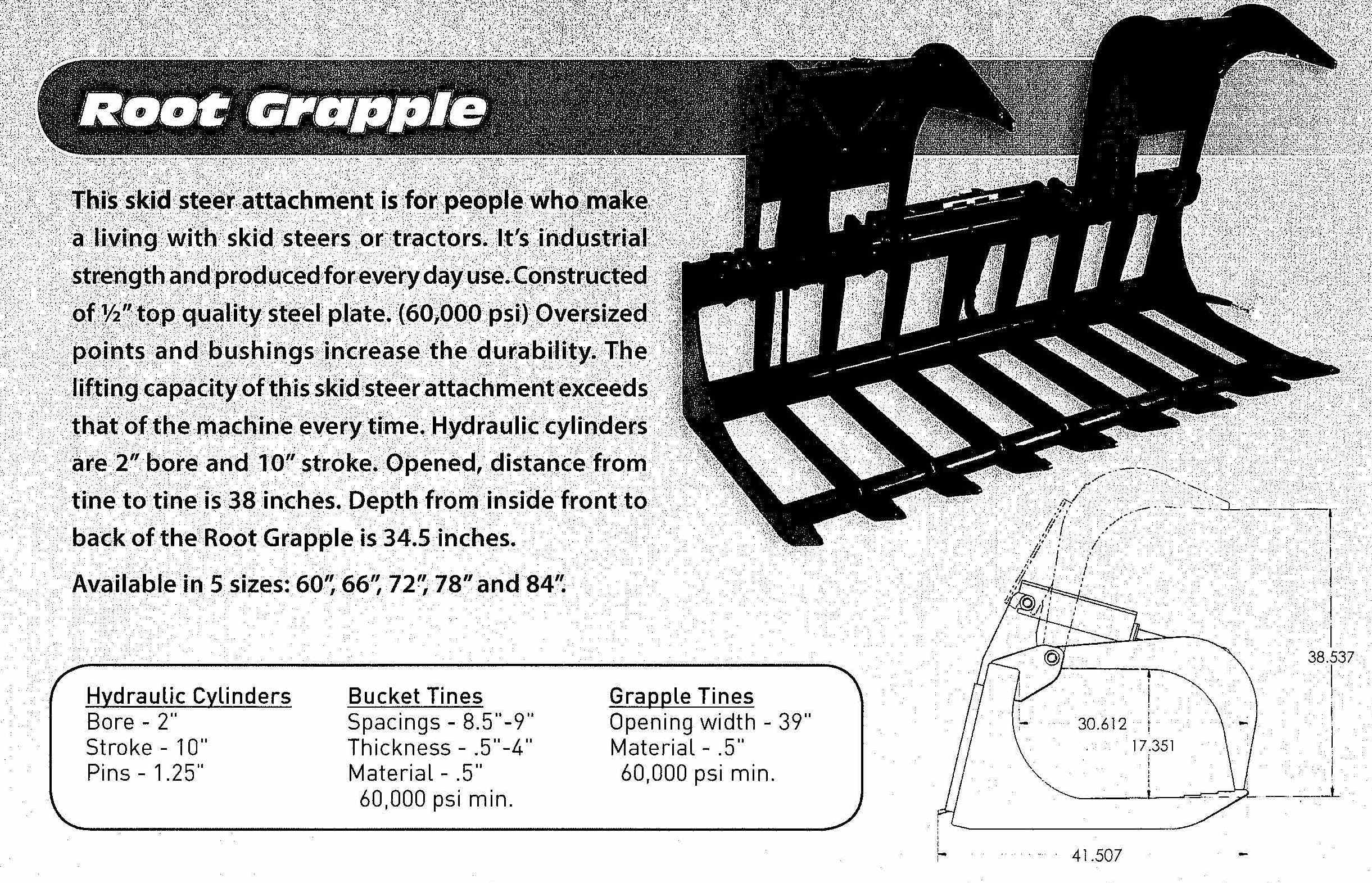 Standard Root Grapple For Skid Loaders Up To 75 HP