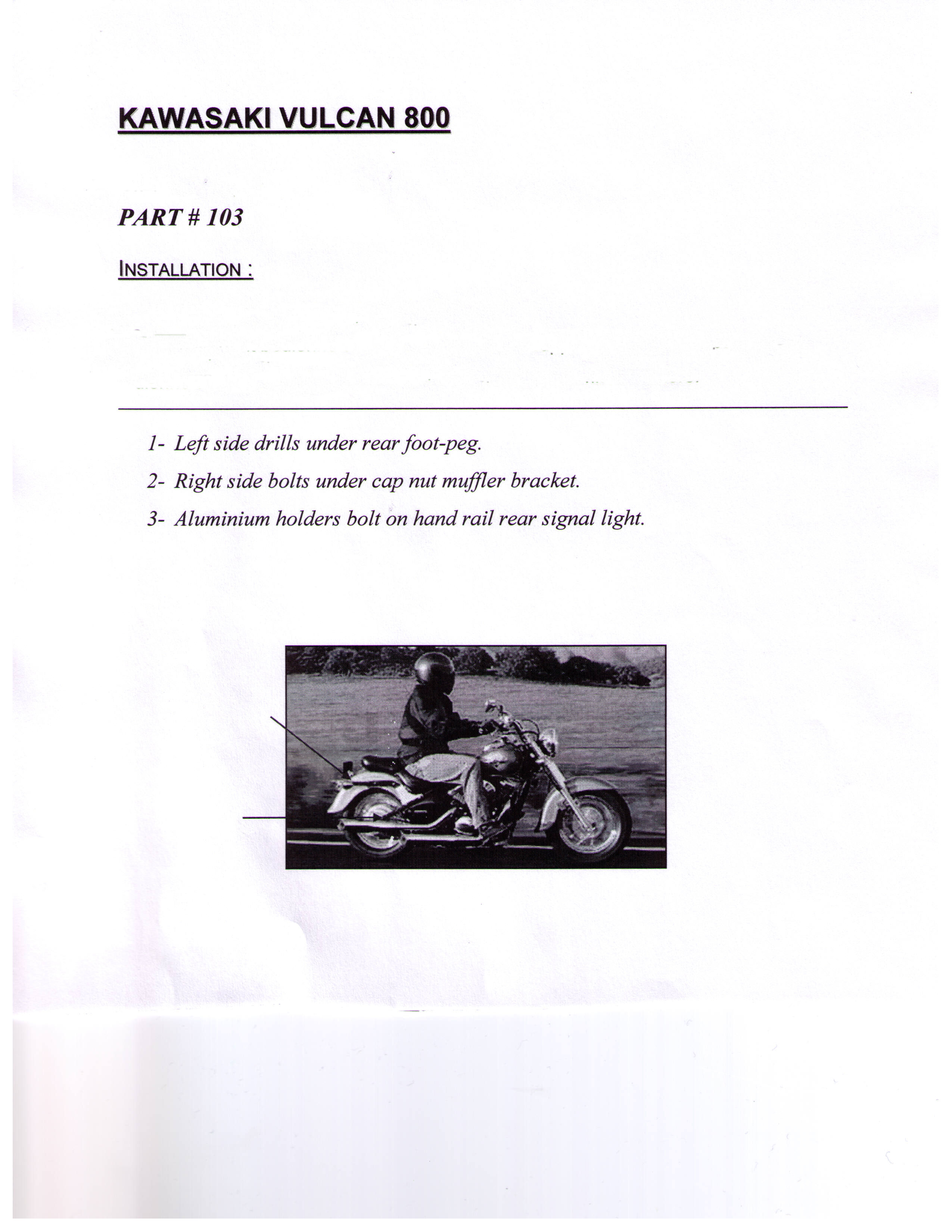 Installation Instructions Hitch Kawasaki Vulcan 800