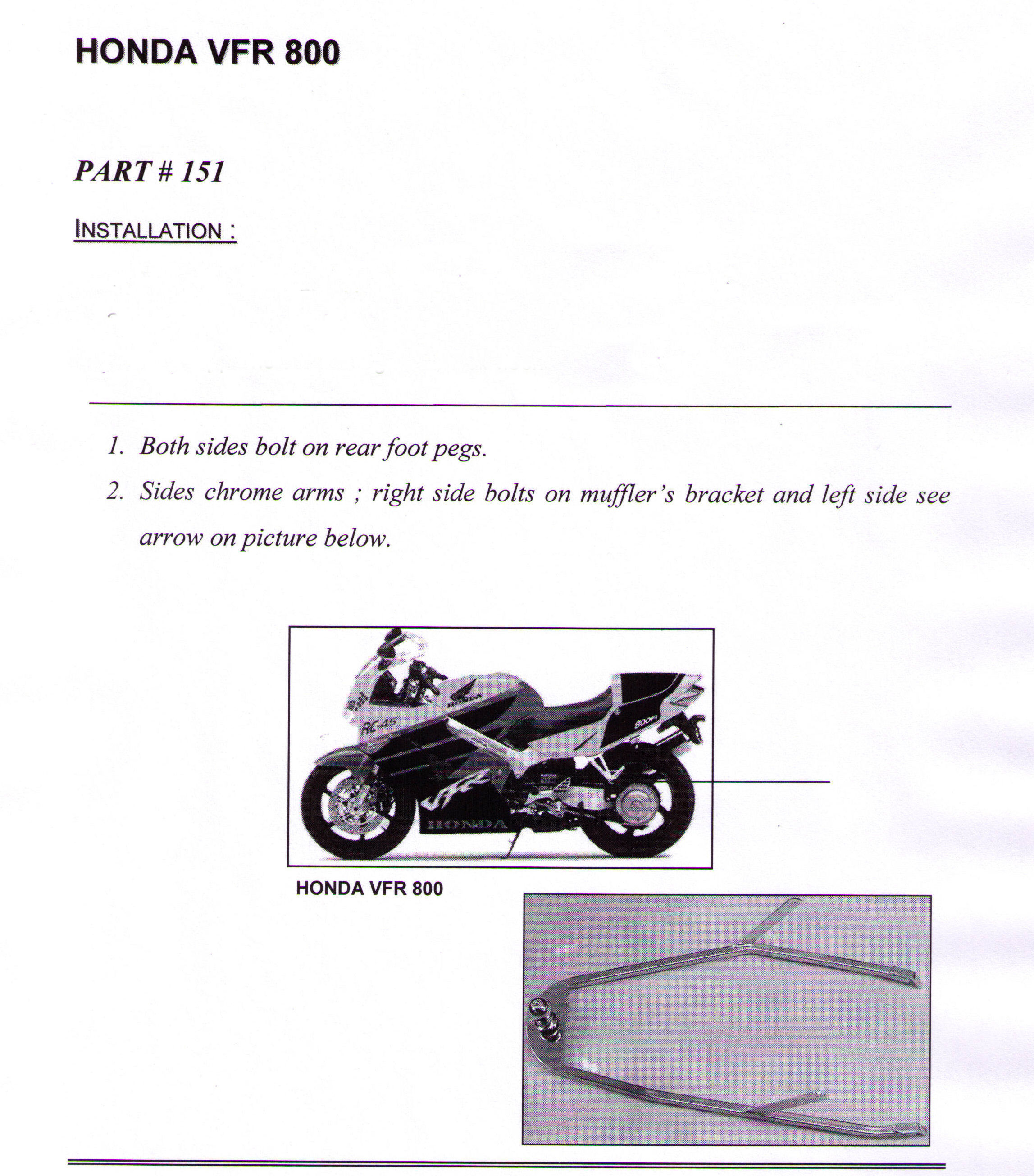Installation Instructions Honda VFR 800