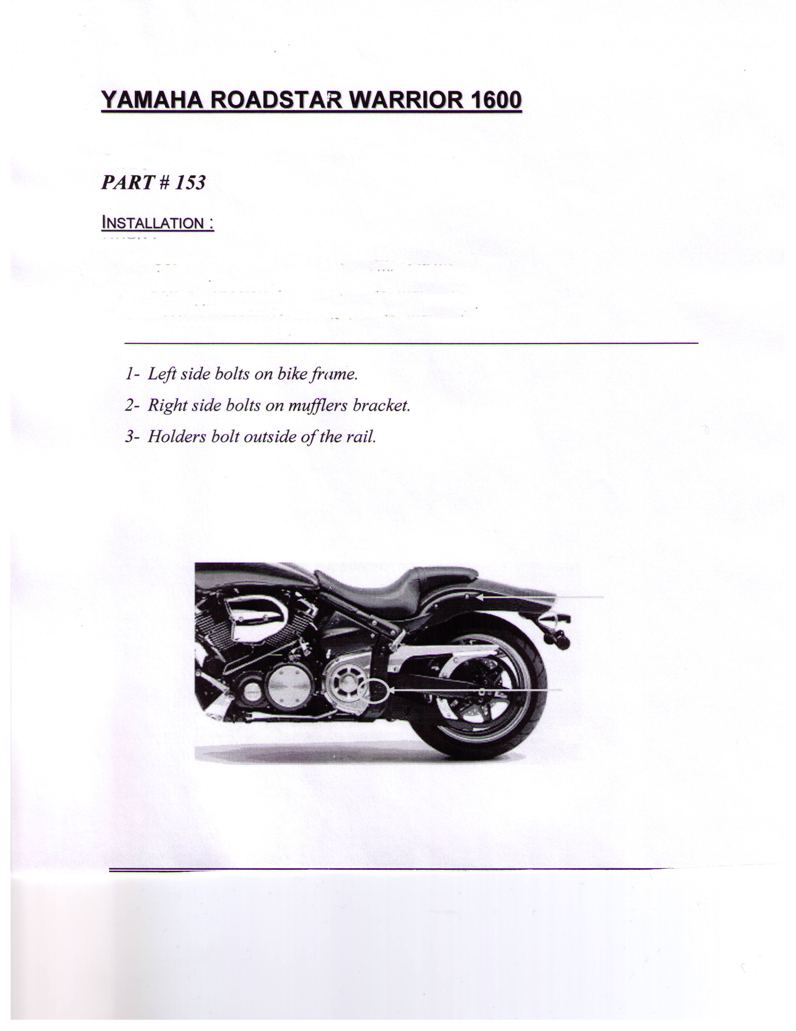 Installation Instructions Yamaha Roadstar 1600