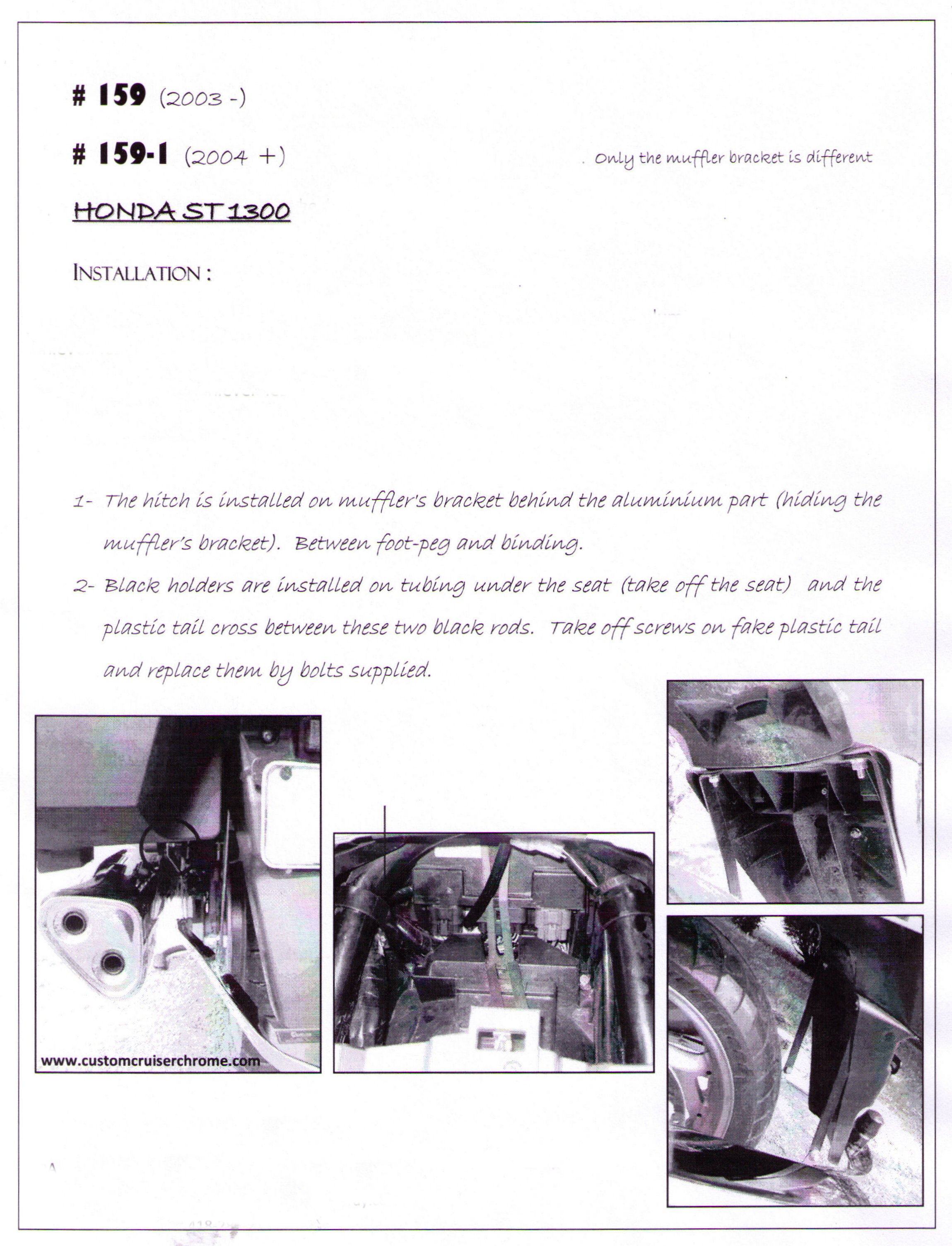Installation Instructions Hitch 159 And 159-1 For Honda ST1300