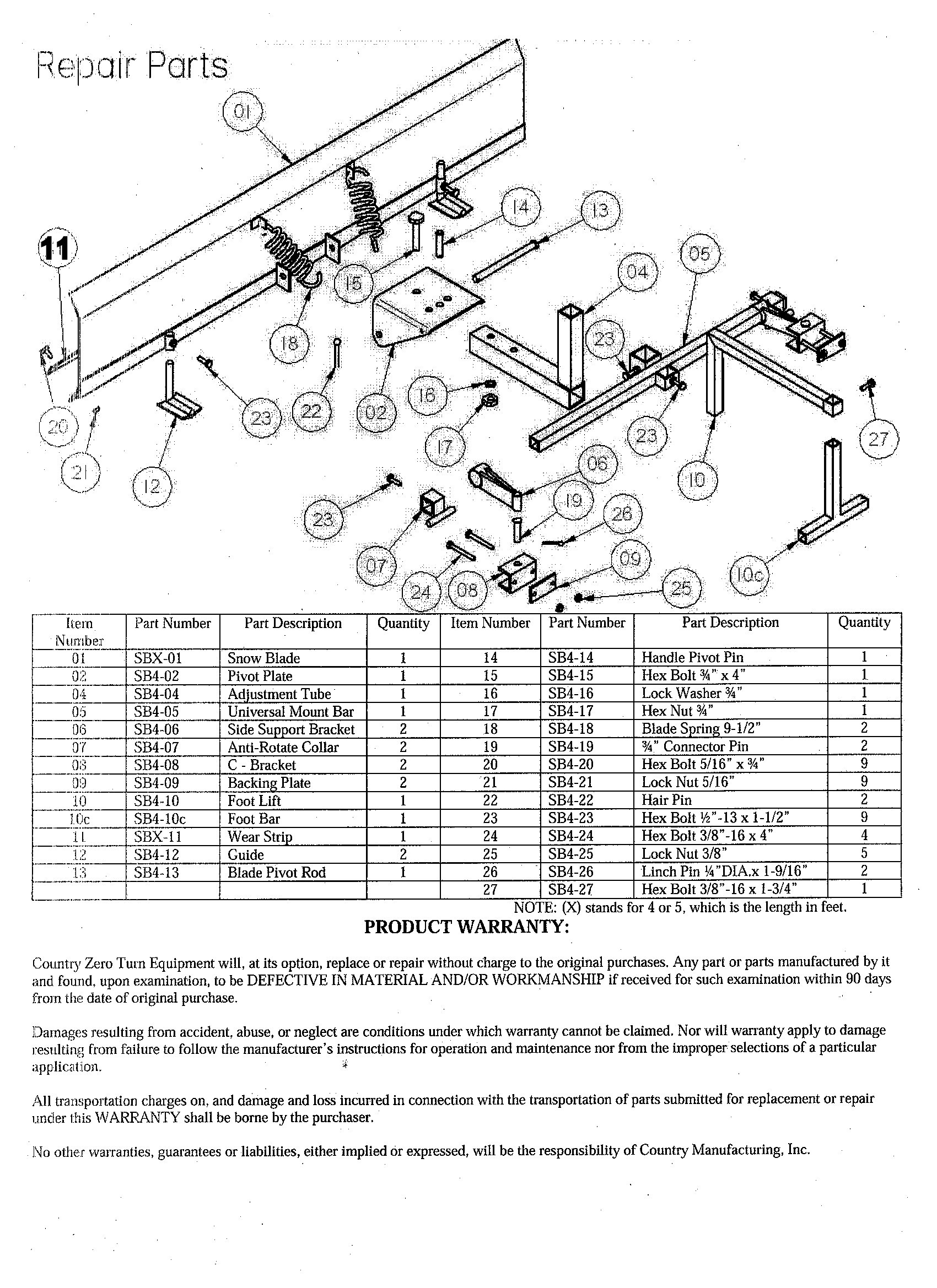 Exploded View And Parts List Zero Turn Snow Plow