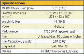 Specifications Rhino post driver GPD-45 Multi-Pro Model