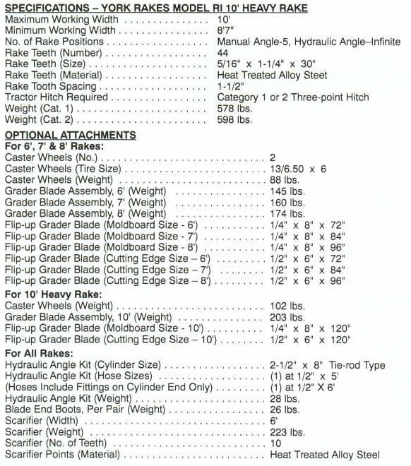 Specifications 10 ft. Rake And Accessories