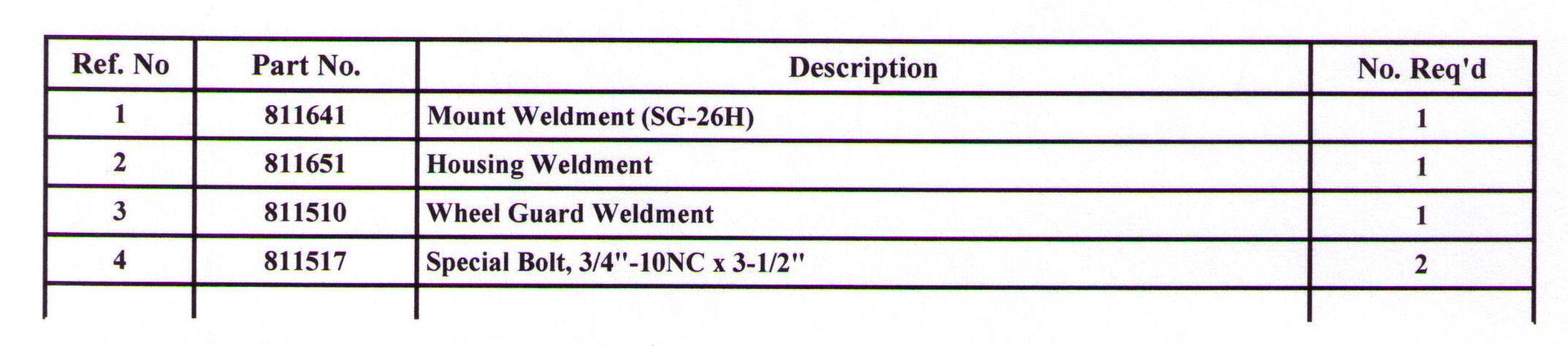 Parts List WOSG-26H Stump Grinder