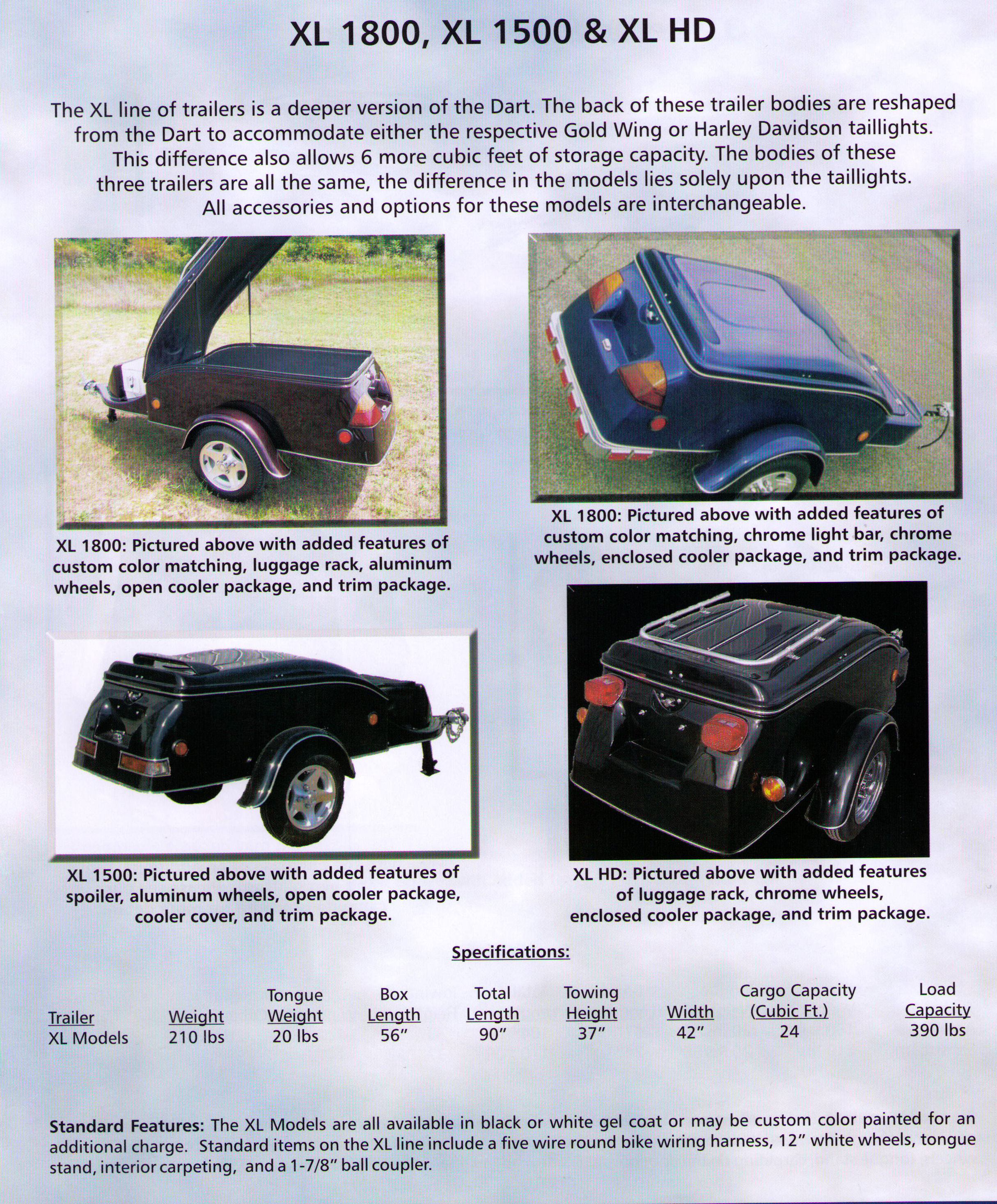 Specifications/Features Models XLHD Motorcycle Towable Cargo Trailers