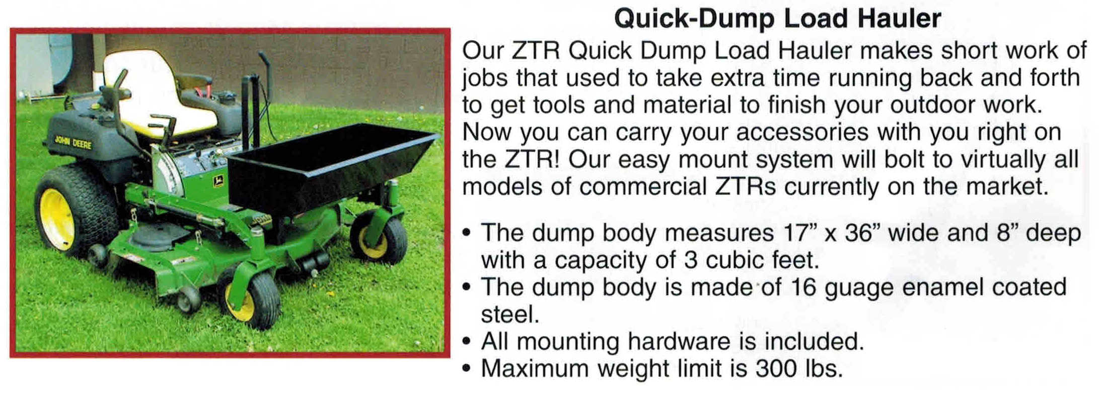 Zero Turn Mower Dump Box Attachment